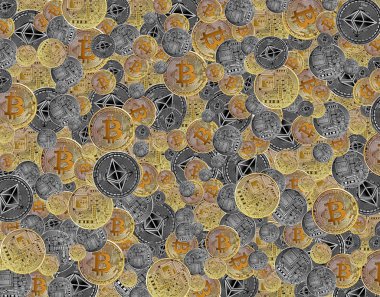birden çok yığılmış paralar yapılan bitcoin ve ethereum arka plan