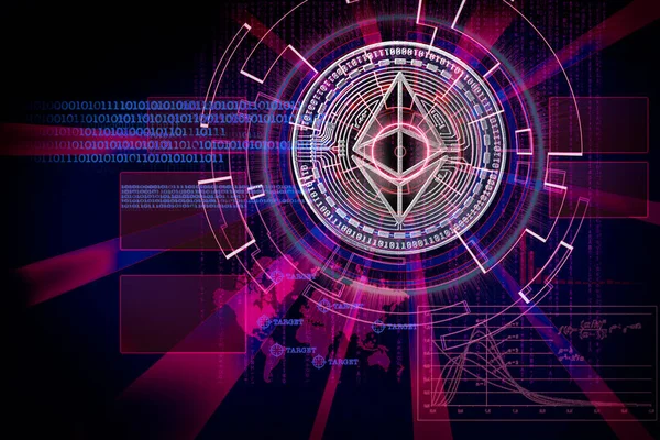Cyber hud laser su ethereum come concetto di focus su cryptocurrenc — Foto Stock