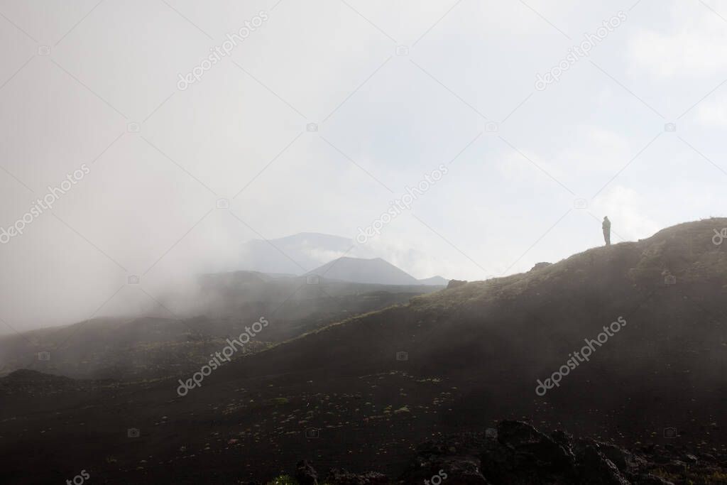 Landscape with fogs in the mountains.