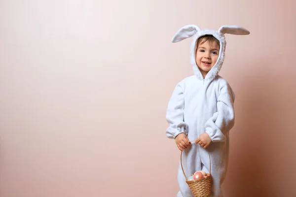 Cute Little Child Boy Wearing Bunny Costume Easter Day Boy — Stock Photo, Image