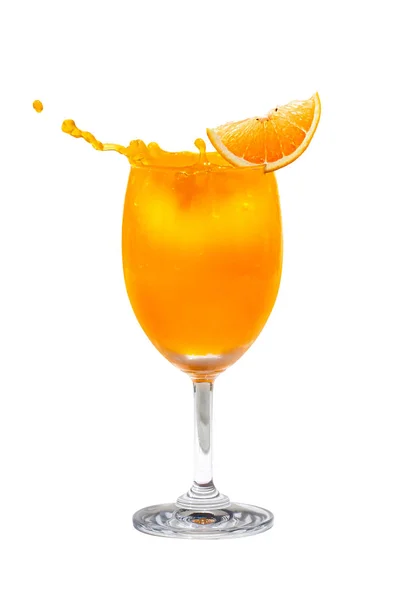 Verre Jus Orange Tranches Orange Isolées Sur Fond Blanc — Photo