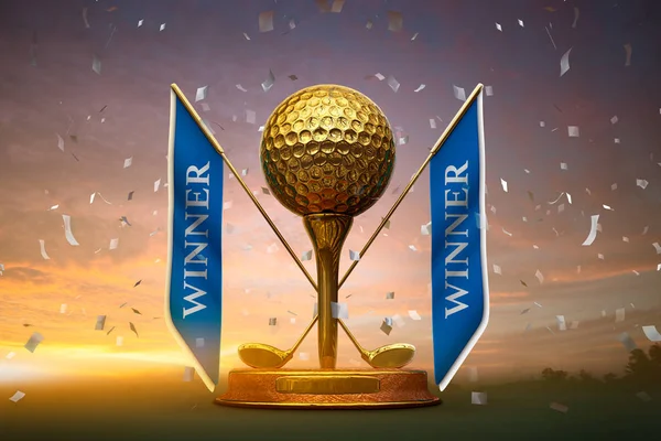 Arany Trófea Golf Labdát Render — Stock Fotó