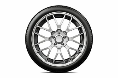 Beyaz arka planda izole edilmiş üç boyutlu araba lastiklerinin fotoğrafı.