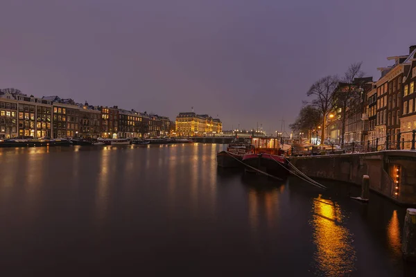 Amsterdam Uitzicht Verlicht Hotel Intercontinental Amstel Gelegen Aan Amstel Nordholland — Stockfoto