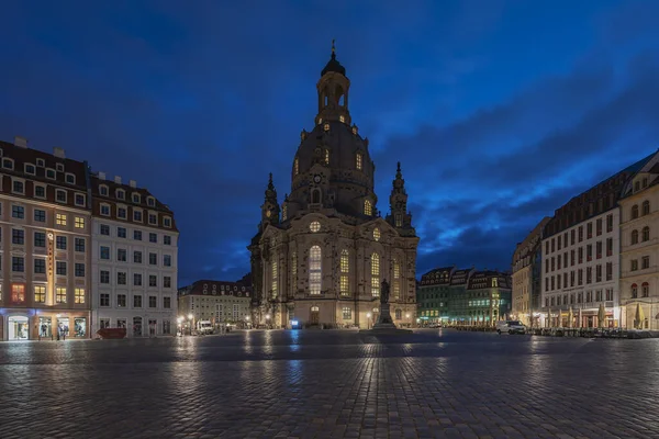Dresden Blick Auf Die Frauenkirche Zur Blauen Stunde Sachsen Deutschland — Stockfoto