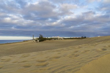 Büyük Kanarya - İspanya 'nın Maspalomas Sahili' ndeki kum tepelerinden Panorama-View, 11.06.2016