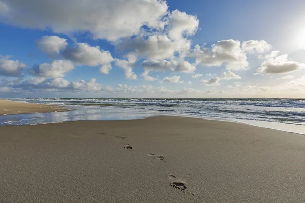 Orme Nella Sabbia Presto Spariranno Con Alta Marea Sylt Germania — Foto Stock