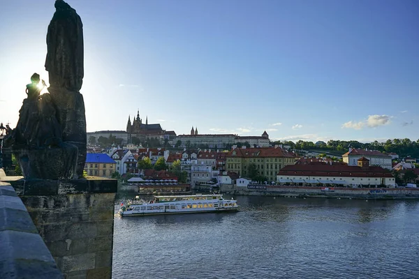 Praga Vista Desde Puente Carlos Moldau River Hasta Castillo Praga —  Fotos de Stock