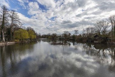 Krefeld- Huels - Niepkuhlen Nehri 'ne yakın, nehir kıyısında ve kış zamanında ölü odunları olan, Kuzey Ren Vestfalyası, Almanya, 0.08.03.2019