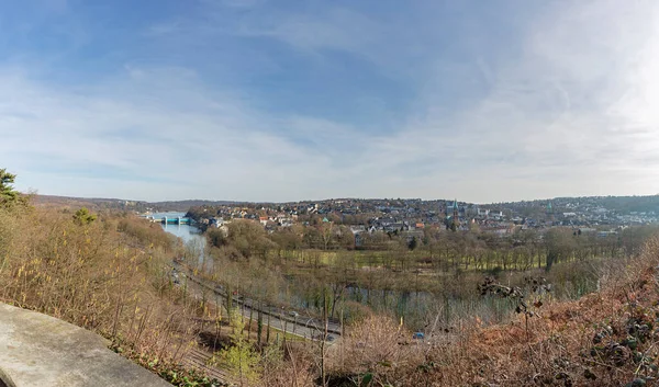 Essen Panorama Baldeney Steig Essen Werden Com Vista Para Barragem — Fotografia de Stock
