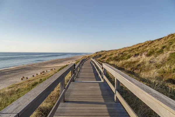 Sylt Pohled Dřevěné Promenády Pláž Kampen Šlesvicko Holštýnsko Německo Sylt — Stock fotografie