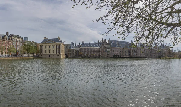 Haia Panorama Vista Para Binnenhof Com Mauritshuis Nobre Palácio Desde — Fotografia de Stock