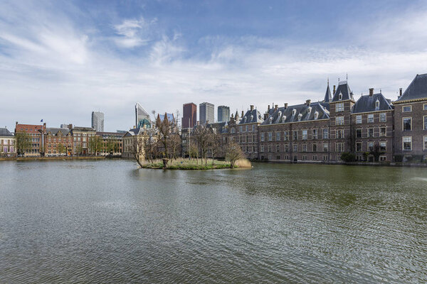 The Hague - View to the Binnenhof, today the Binnenhof houses the meeting rooms of the First and Second Chambers of the Dutch States General  South Holland, Netherlands, The Hague, 17.04.2018