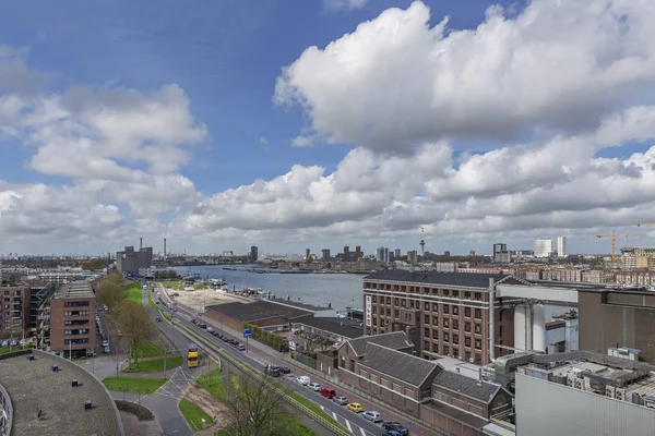 Roterdão Vista Telhado Rjinhaven Para Porto Com Skyline Holanda Sul — Fotografia de Stock