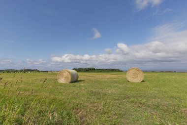 View to Hay Bales at Sylt-Braderup with View to Wadden Sea / Germany