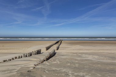 Domburg- Düşük gelgit / Hollanda 'da Kereste Yığını Görüntüle