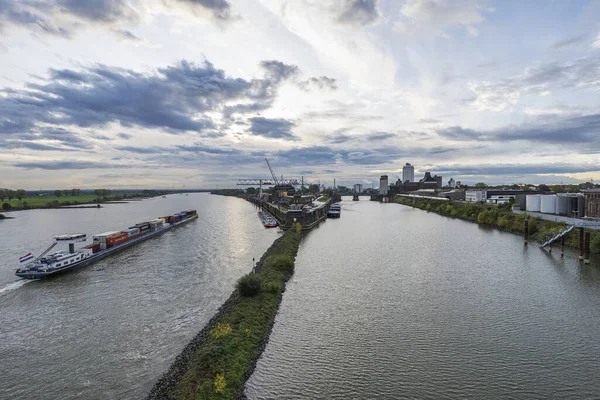 Krefeld Linn Vista Dal Ponte Sul Reno Porto Renania Settentrionale — Foto Stock