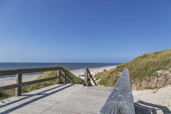 Sylt Pohled Dřevěné Schodiště Pro Přístup Pláž Wenningstedt Šlesvicko Holštýnsko — Stock fotografie