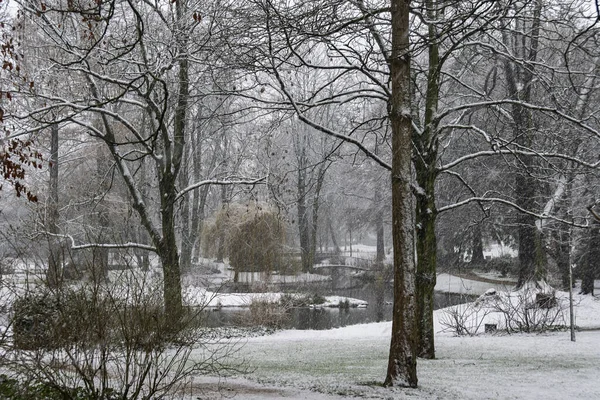Зимний Пейзаж Крефельде Германия Парке Шёнхаузен — стоковое фото