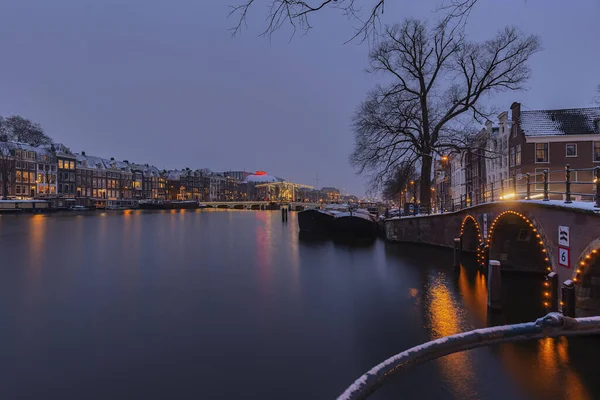 Amsterdam Uitzicht Van Keizersgracht Naar Magere Brug Nachts Aan Amstel — Stockfoto