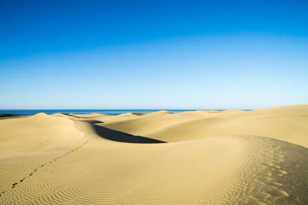 Una Huella Solitaria Arena Las Dunas Maspalomas España —  Fotos de Stock