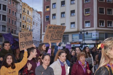 Valencia, İspanya, 9 Mart 2020, Uluslararası Kadınlar Günü. Kız Gücü