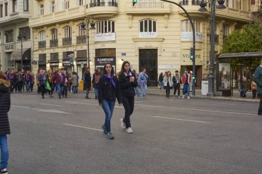 Valencia, İspanya, 9 Mart 2020, Uluslararası Kadınlar Günü. Kız Gücü