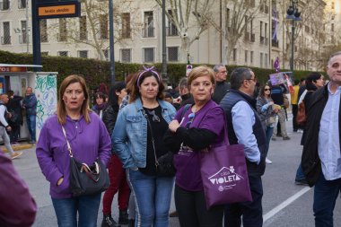 Valencia, İspanya, 9 Mart 2020, Uluslararası Kadınlar Günü. Kız Gücü