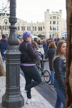 Valencia, İspanya, 9 Mart 2020, Uluslararası Kadınlar Günü. Kız Gücü