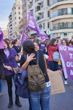 Valencia, İspanya, 9 Mart 2020, Uluslararası Kadınlar Günü. Kız Gücü
