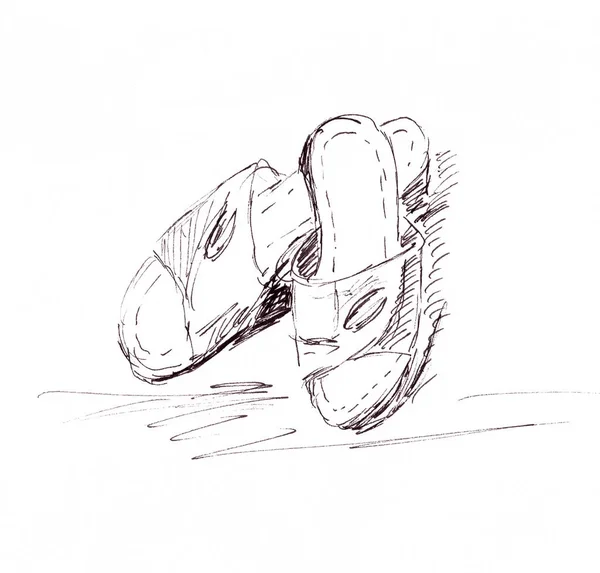 Black White Graphic Drawing Slippers — Stock Photo, Image