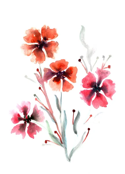 Acuarela dibujo verano primavera ramo de tiernas flores rosadas —  Fotos de Stock