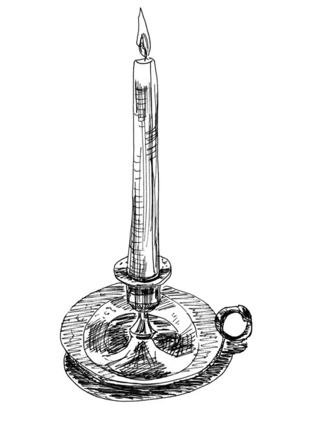 Gráfico Lineal Blanco Negro Dibujando Una Vela Encendida Candelero —  Fotos de Stock