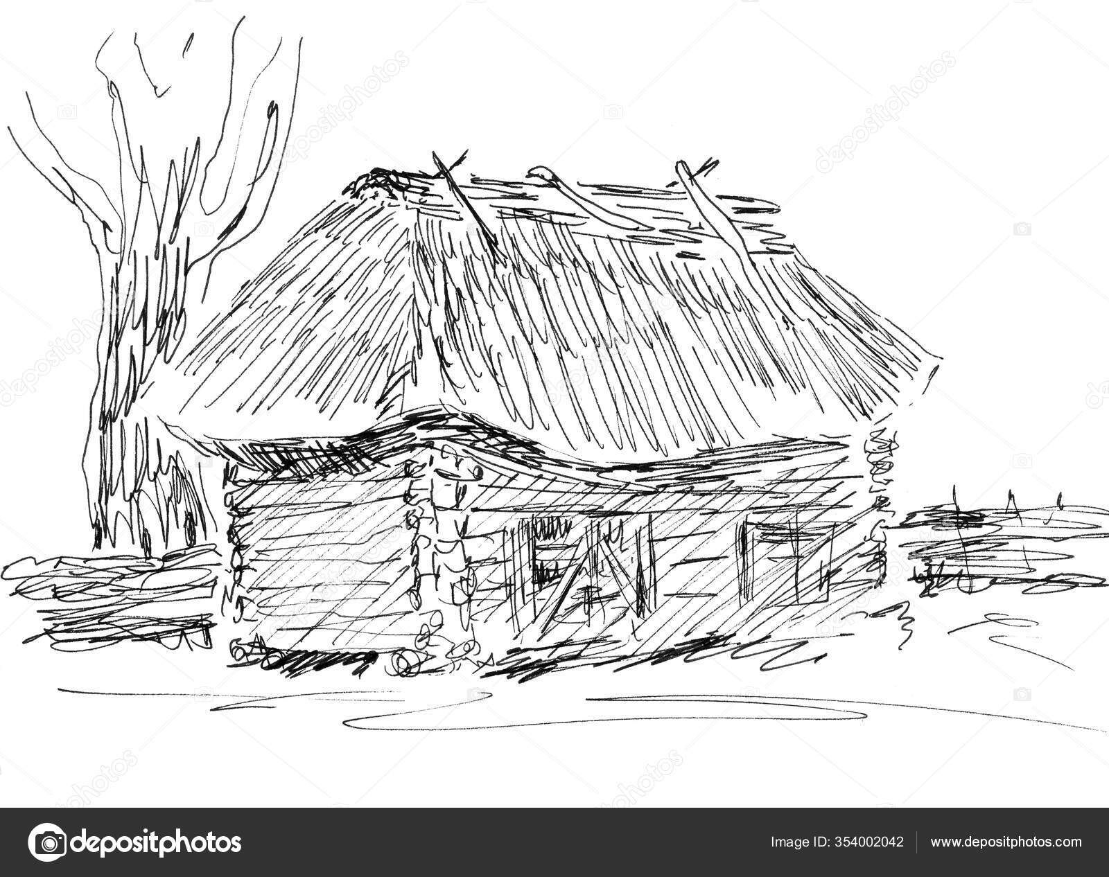 Gráfico Linear Preto Branco Desenho Uma Casa Rústica Com Telhado Ilustração  de ©Taelya #354002042, image size:1600x1266