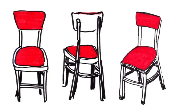 Графический Цветной Маркер Рисунок Кресло Красной Обивкой Трех Сторон Белом — стоковое фото