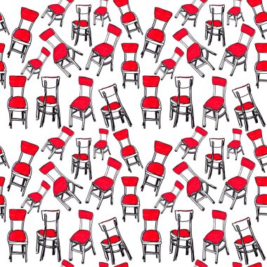 Beyaz zemin üzerinde kırmızı döşemesi olan kusursuz desensiz grafik renk belirleyici sandalye