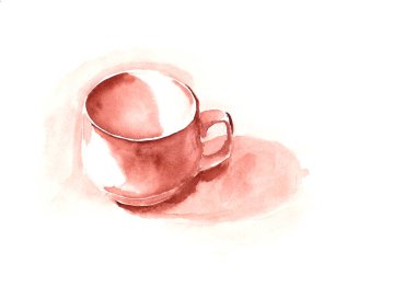 suluboya tek renkli beyaz bardağı ve gölgesini beyaz arkaplanda çizer