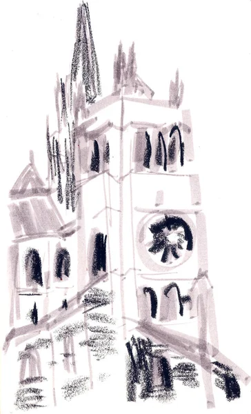 Dessin Graphique Une Cathédrale Médiévale Genève Sur Fond Blanc — Photo