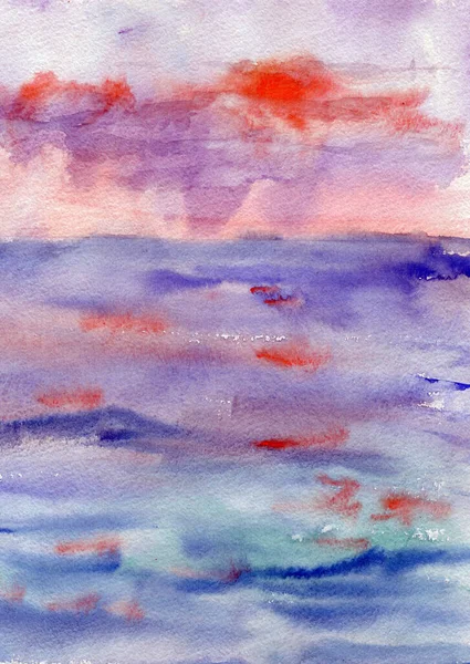 Акварель Абстрактная Текстура Красный Оранжевый Фиолетовый Бирюзовое Море Закате — стоковое фото