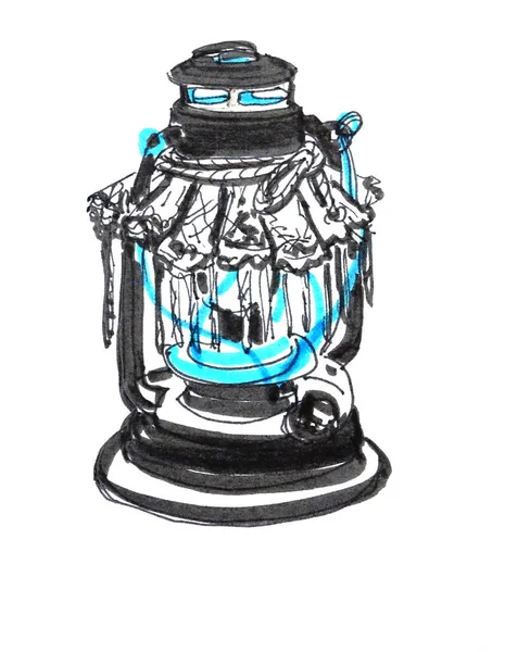 Dibujo gráfico de una vieja lámpara de vidrio con encaje —  Fotos de Stock