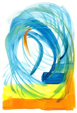 Tekstil ve kağıt için soyut suluboya sarı turkuaz turuncu grafik arkaplan.