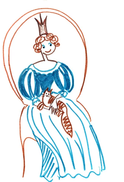 Grafische Tekening Van Een Prinses Met Een Rode Kat Een — Stockfoto