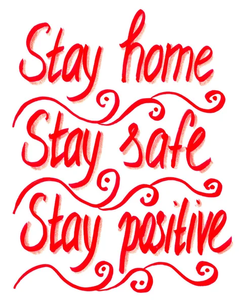 Stay Home Stay Safe Stay Positive Textured Lettering Made Postcard — Stock Photo, Image