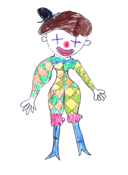 Clown Disegno Bambini Vestito Colorato Uno Sfondo Bianco — Foto Stock