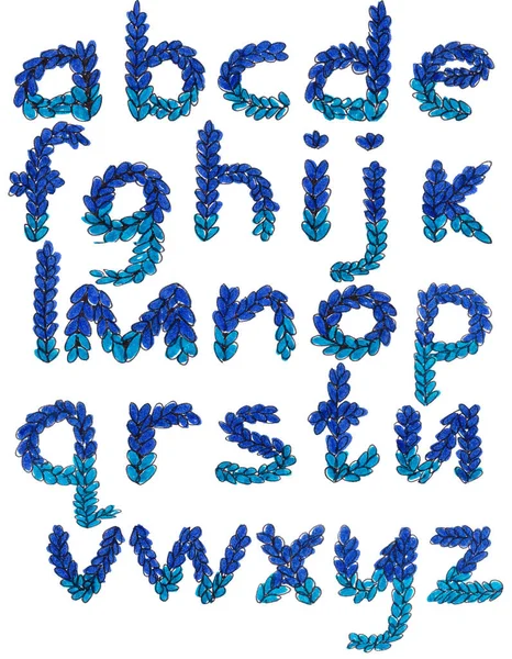 Alphabet Dessin Anglais Dans Les Tons Bleu Violet Avec Des — Photo