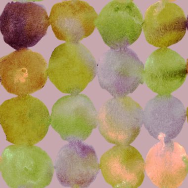 Mor bir zemin üzerinde çok renkli mavi mor dairelerin soyut dokusal suluboya deseni