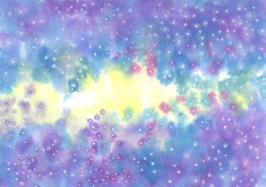 soyut suluboya uzay menekşe sarısı desenli beyaz noktalı arkaplan