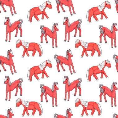 Beyaz arka planda çocuk portakal rengi şirin midilli çizimi olan kusursuz bir desen.