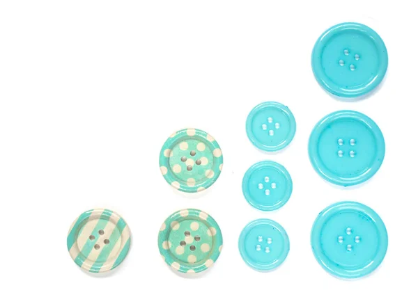 Различные Голубые Кнопки Шитья Изолированы Белом Фоне — стоковое фото