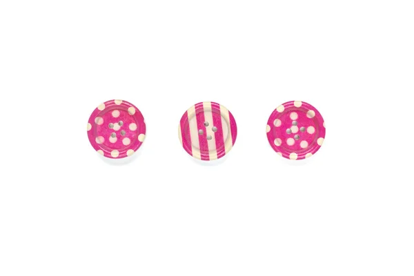 Three Various Pink Sewing Buttons Isolated Background — Stock Photo, Image